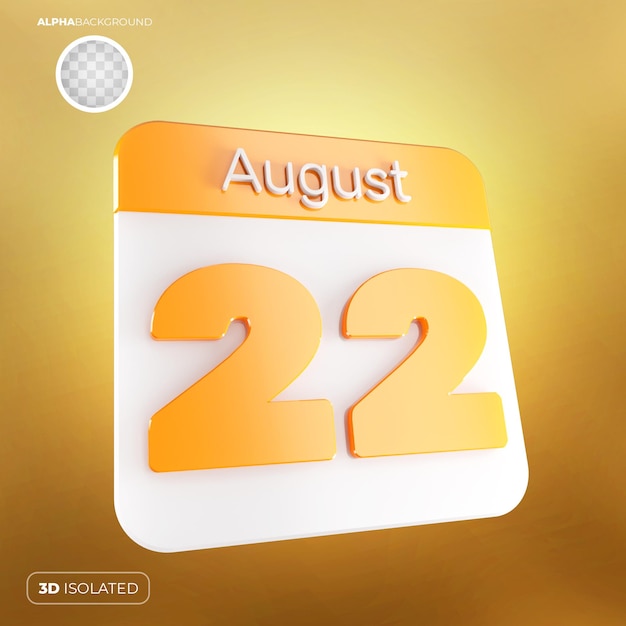 Calendar 22 August 3D Premium PSD