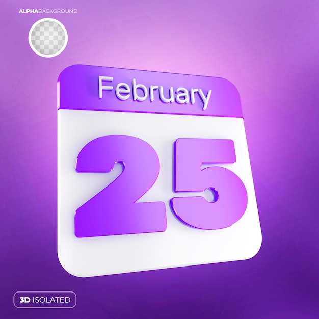 PSD calendar 25 february 3d premium psd