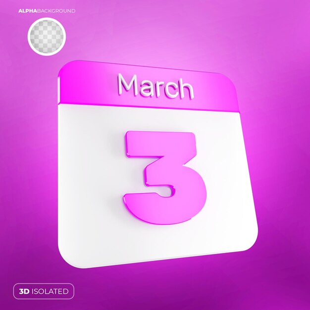 Calendario 3 marzo 3d premium psd