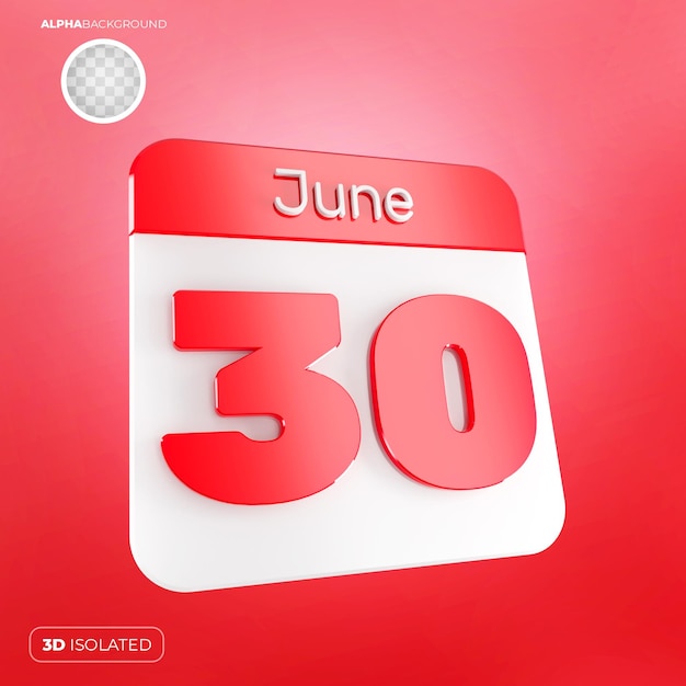 Calendar 30 June 3D Premium PSD