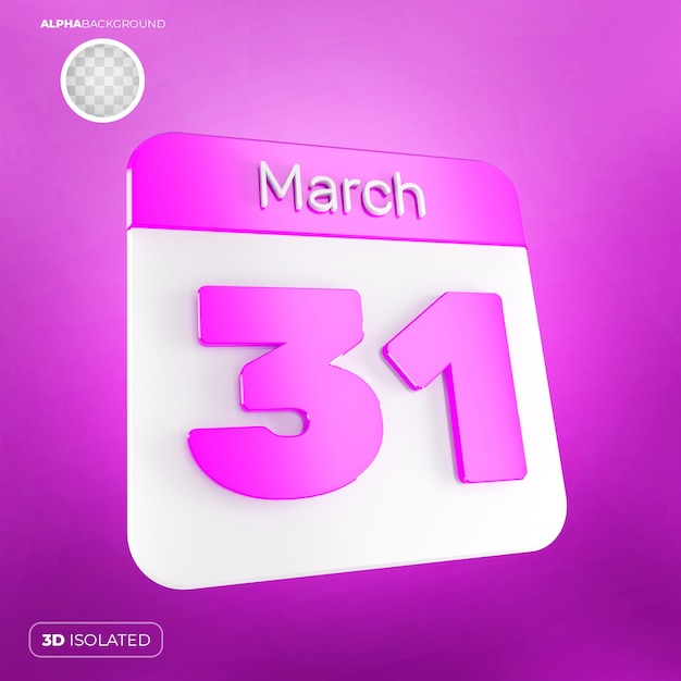 PSD calendario 31 marzo 3d premium psd