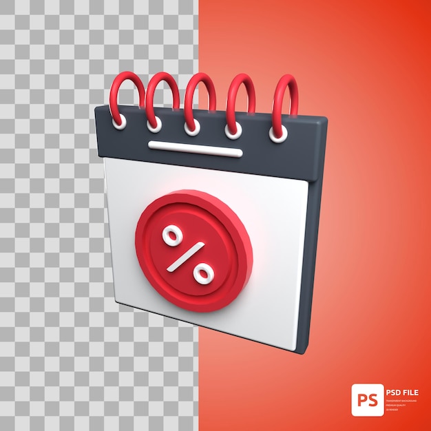 Calendar in 3d illustration design assets for black friday ecommerce and other