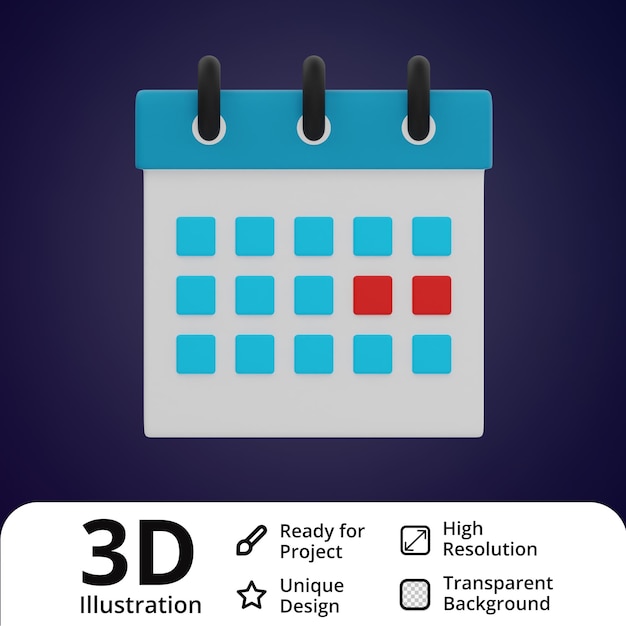 Illustrazione 3d del calendario