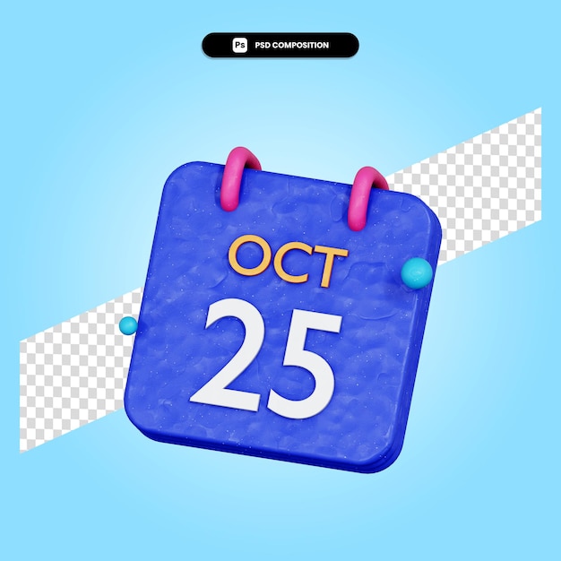 Illustrazione di rendering 3d del calendario isolata