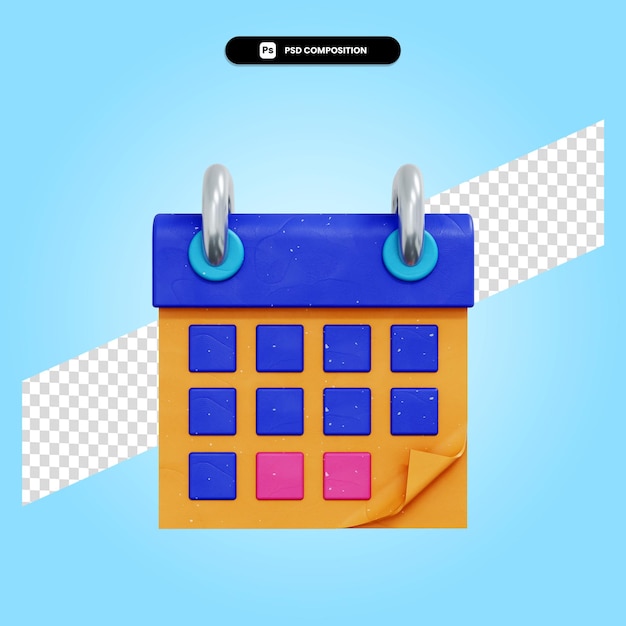 Illustrazione di rendering 3d del calendario isolata