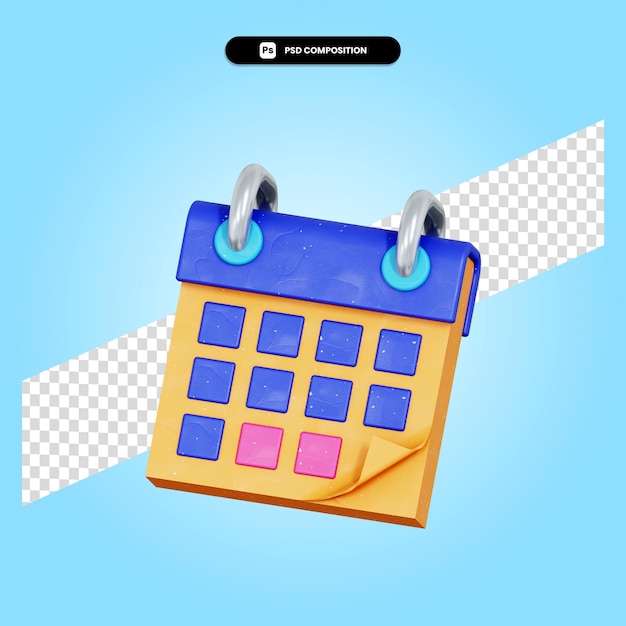 Illustrazione di rendering 3d del calendario isolata