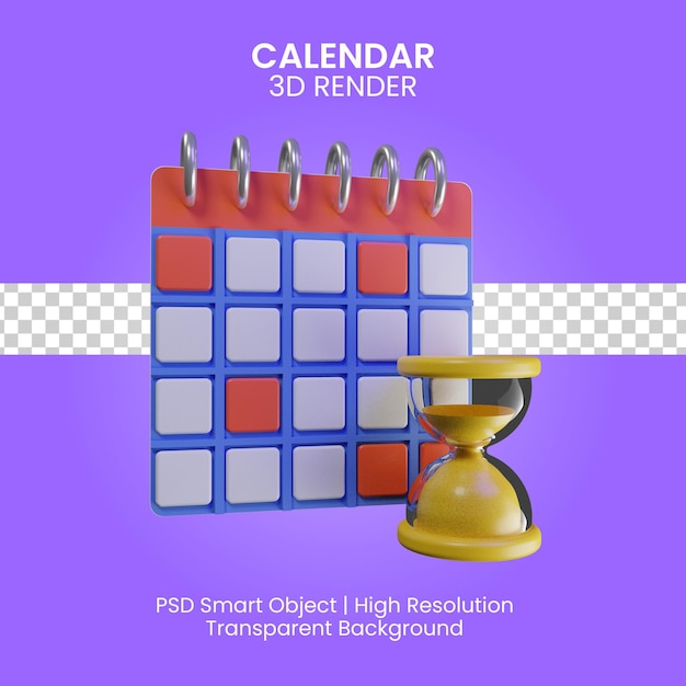 PSD illustrazione di rendering 3d del calendario isolata