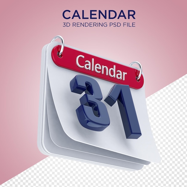 Calendar 3d rendering with isolated background premium psd