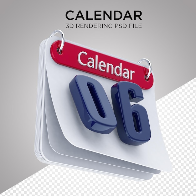 Календарь 3d-рендеринга с изолированным фоном Premium Psd