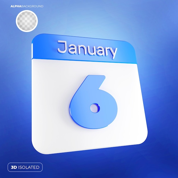Calendar 6 january 3d premium psd