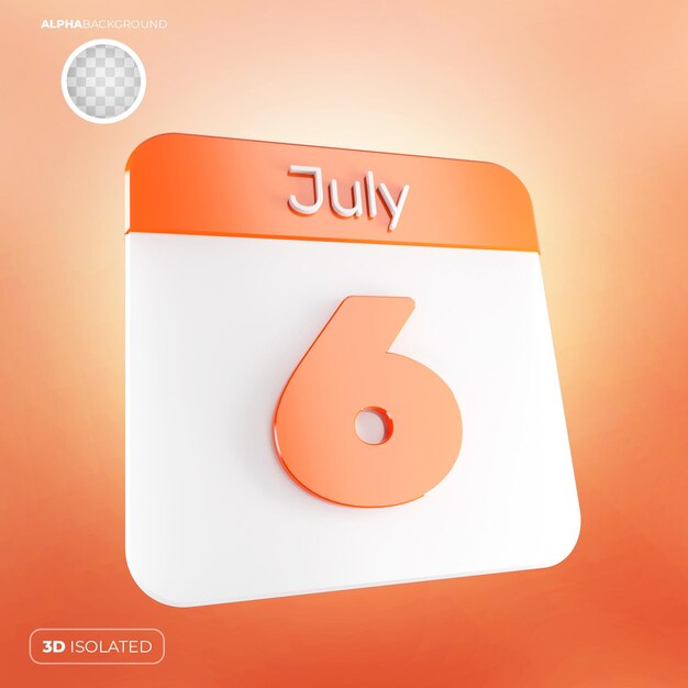 PSD calendar 6 july 3d premium psd