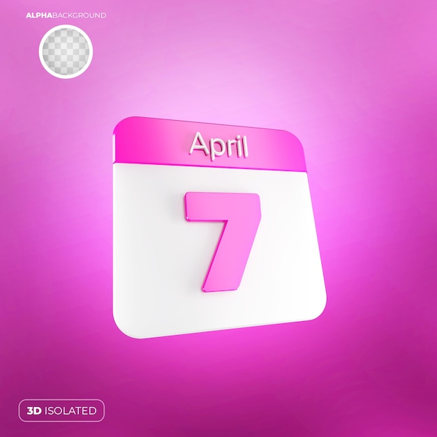 Calendar 7 April 3D Premium PSD