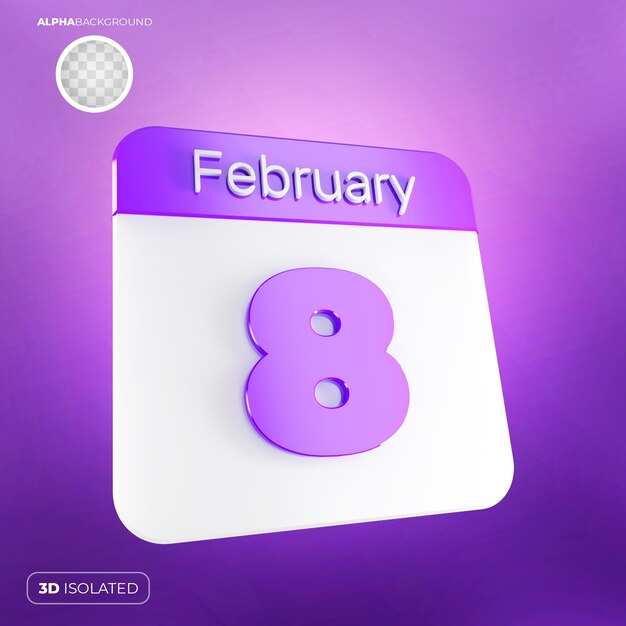 PSD calendario 8 febbraio 3d premium psd