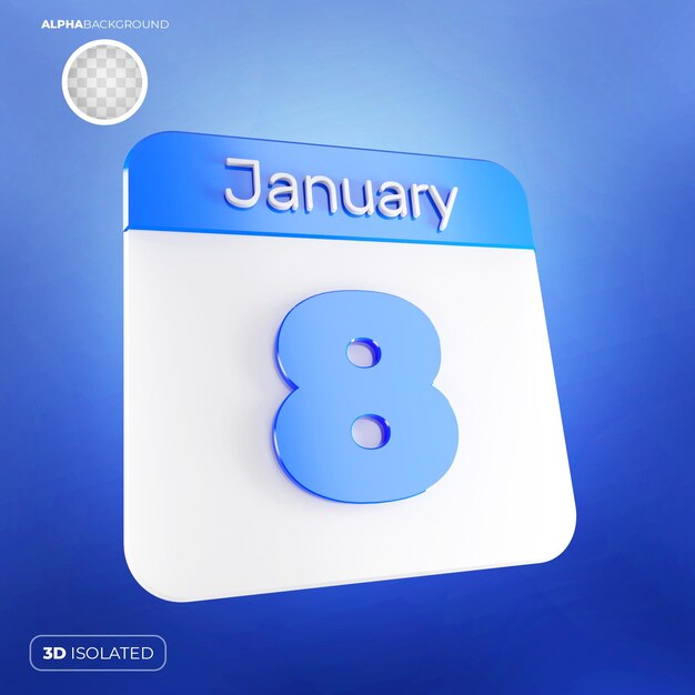 Calendar 8 january 3d premium psd