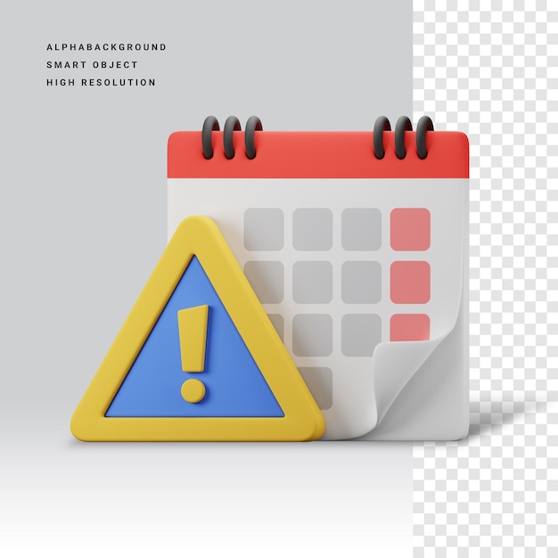 Calendar alert 3d icon illustration