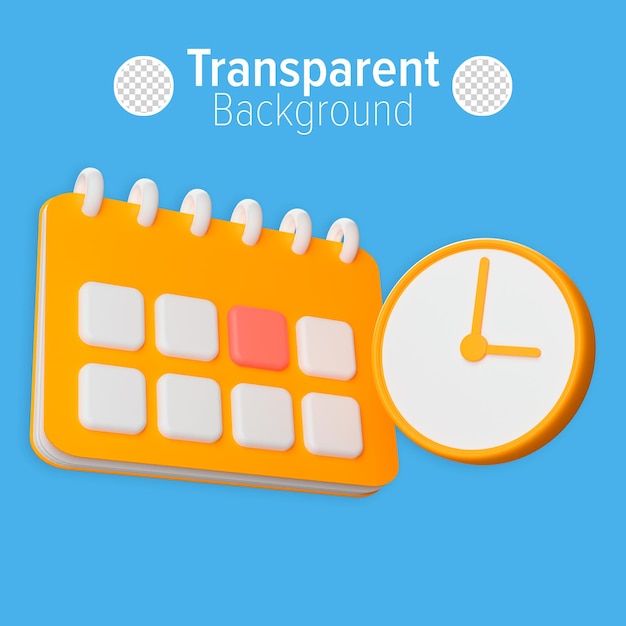 calendar and clock on transparent background
