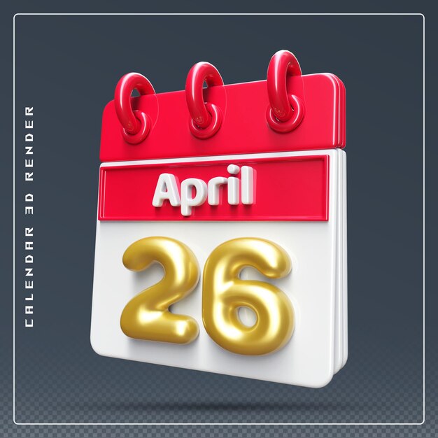 PSD calendar april 26th 3d render