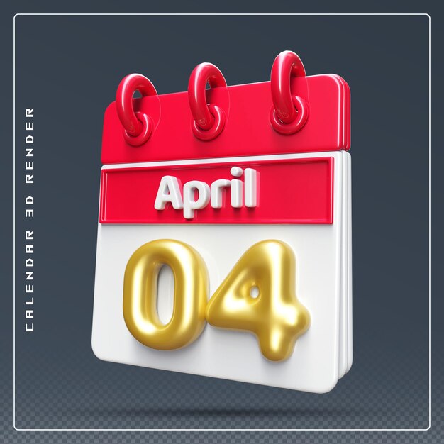 PSD calendario 4 aprile rendering 3d