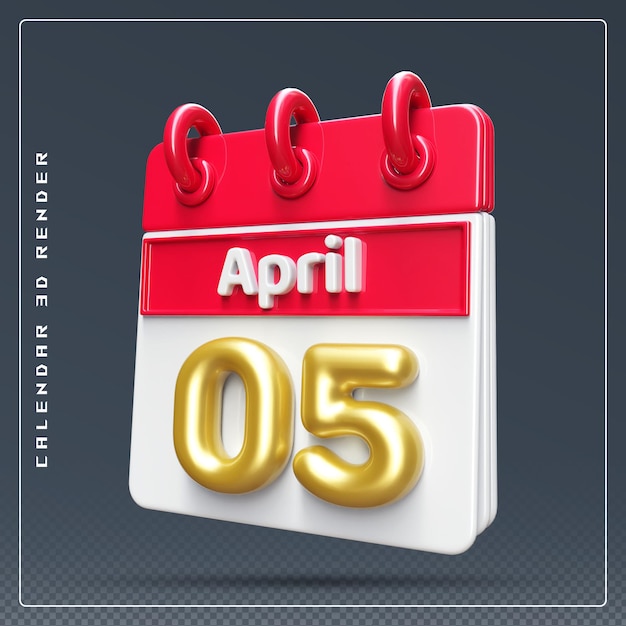 PSD calendar april 5th 3d render