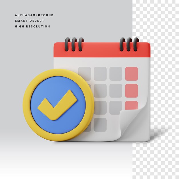 Calendar check 3d icon illustration