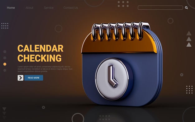 PSD calendar clock icon on dark background 3d render concept for time and date related event remained