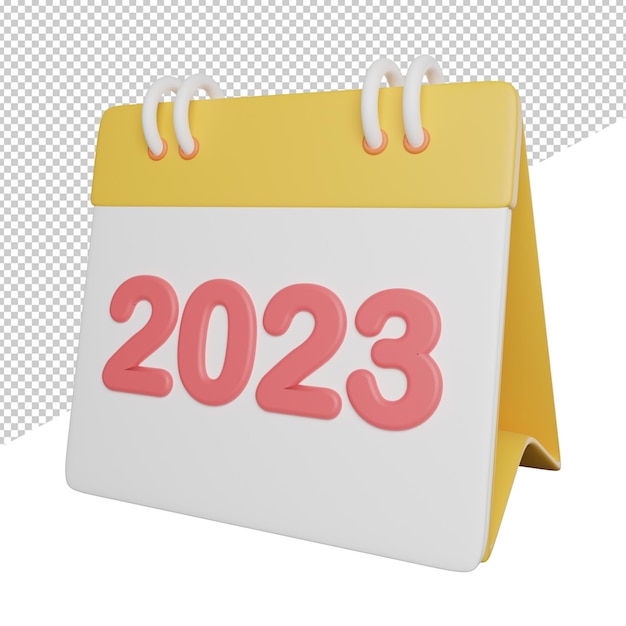 Календарь дата 2023 вид спереди 3d рендеринг иллюстрации на прозрачном фоне