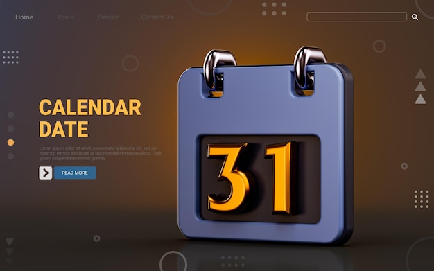 Icona della data del calendario su sfondo scuro concetto di rendering 3d per promemoria eventi di pianificazione aziendale