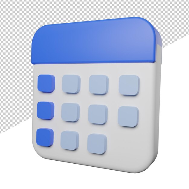 Calendar date side view 3d illustration rendering icon transparent background