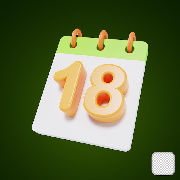 Calendar Day 18 of Month 3d illustration