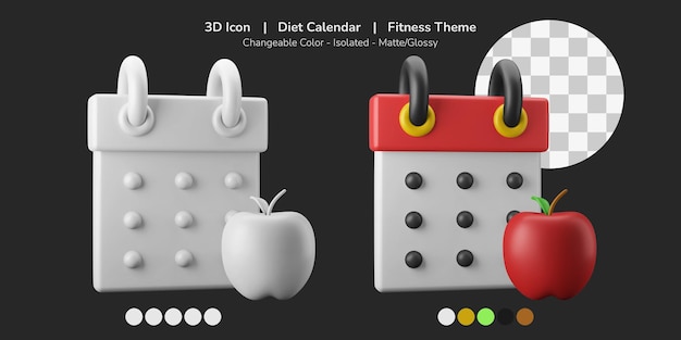 PSD Календарь диета планирование график здоровый образ жизни 3d значок иллюстрация диета фитнес тема
