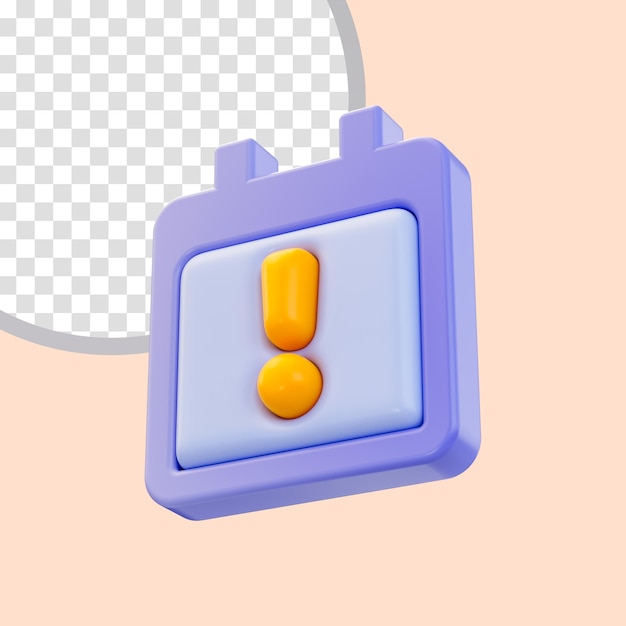 Calendar exclamation icon 3d render concept for attention or reminder notification of event sign