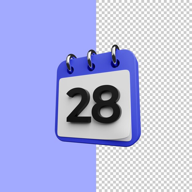 PSD calendar icon illustration day 28 3d render 3d icon