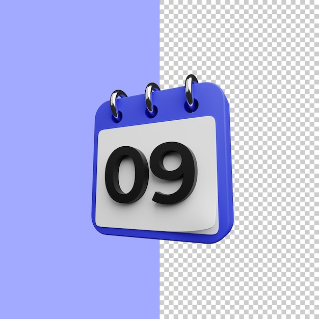 PSD Календарная икона иллюстрация день 9 3d рендеринг 3d икона