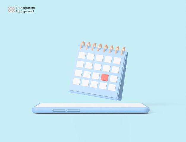 PSD calendar icon symbol on smartphone. minimal cartoon style design 3d render