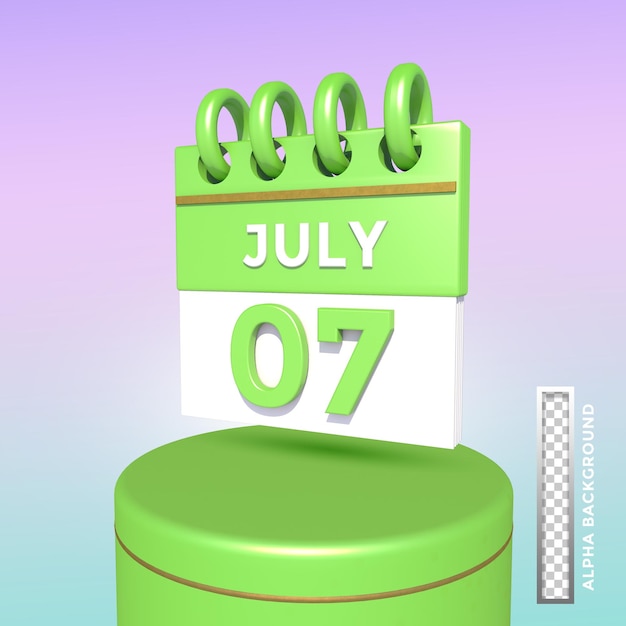 Calendar july day 7 with podium psd