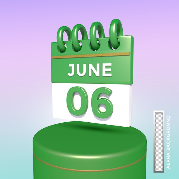 Calendar june day 6 with podium psd