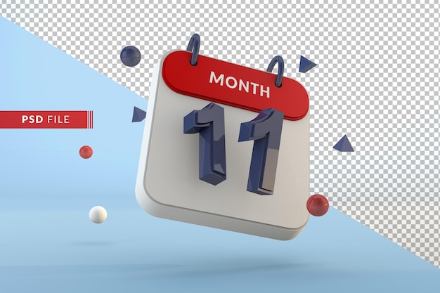 Modello 3d isolato numero 11 del calendario render