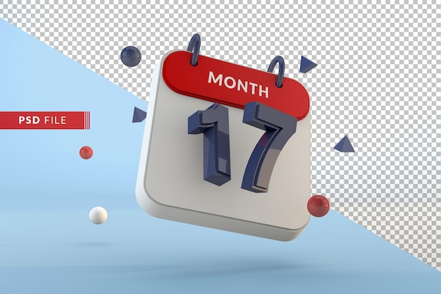 Modello 3d isolato numero 17 del calendario render