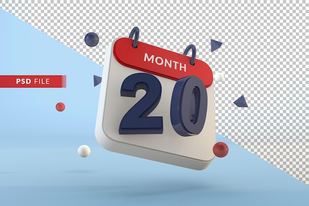 Calendario numero 20 modello isolato 3d render