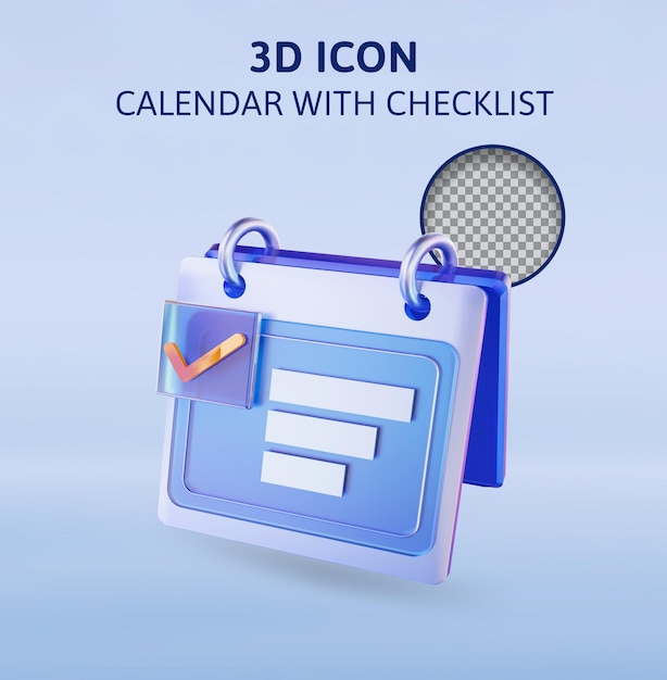 PSD calendario con elenco di controllo rendering 3d illustrazione