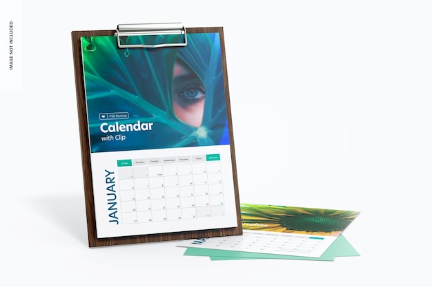 calendar with clip mockup, standing