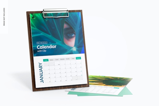 Calendario con clip mockup, in piedi