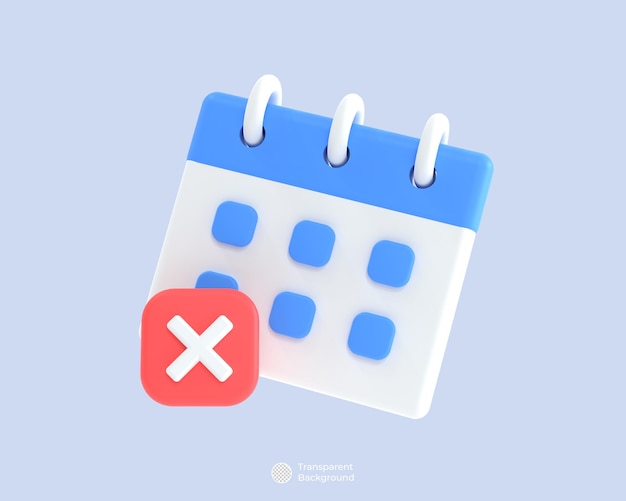 Calendar with cross icon isolated 3d render illustration