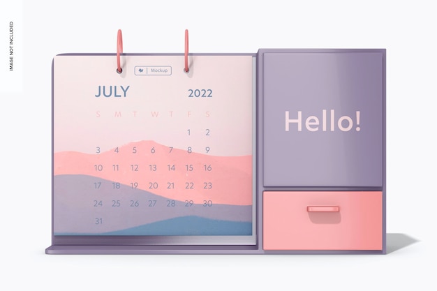 Calendar with desk organizer mockup, front view