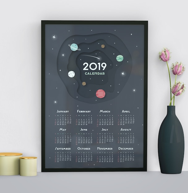 PSD calendar with space background template