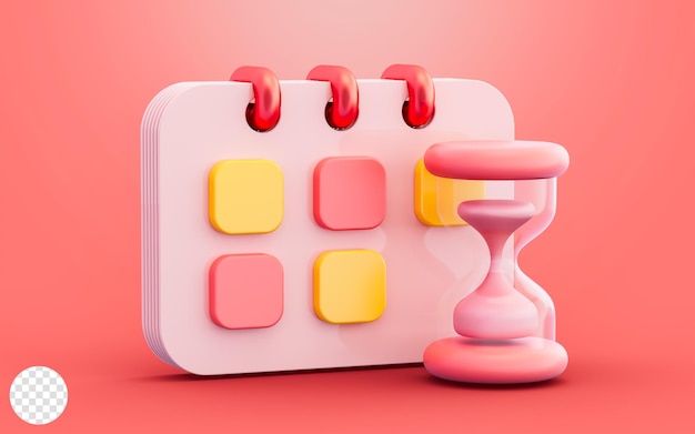 Calendar with timer sign on red  background 3d illustration concept for time schedule maintain