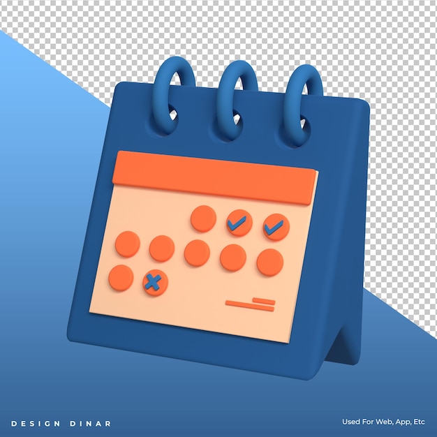 PSD calender in 3d blender for graphic asset web or app presentation or orther