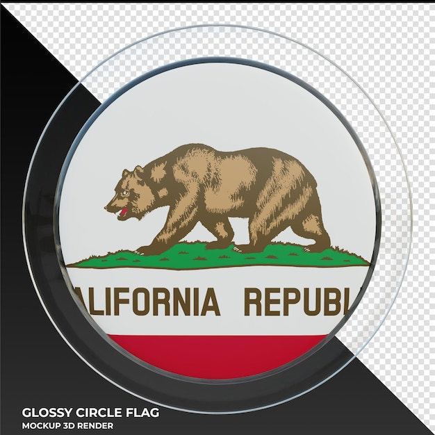 PSD カリフォルニアの現実的な 3 d テクスチャの光沢のある円の旗