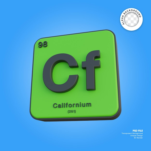 PSD californium chemical element periodic table 3d render