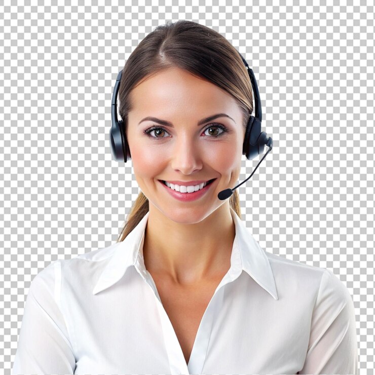 PSD call center support assistant woman transparent background